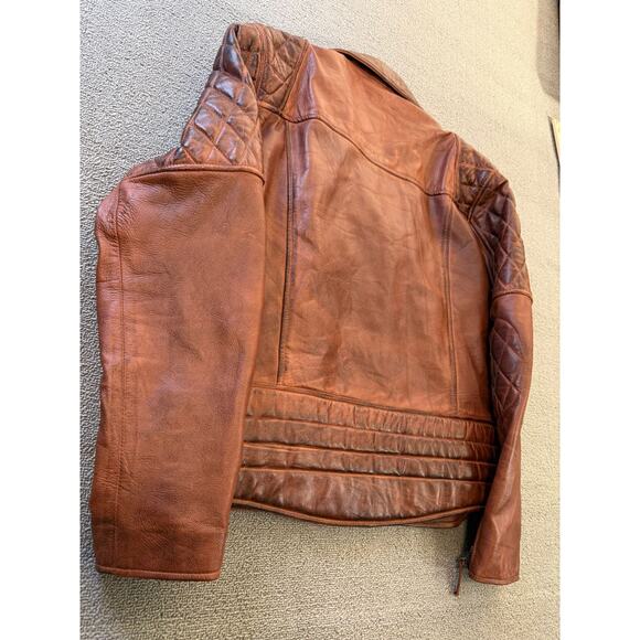 FZ Merchandise Men's Brown Leather Motorcycle Jacket Quilted Shoulders - Picture 16 of 16